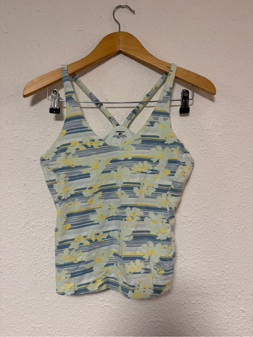 Patagonia Floral Strappy Tank in Light Blue and Yellow medium shelf bra